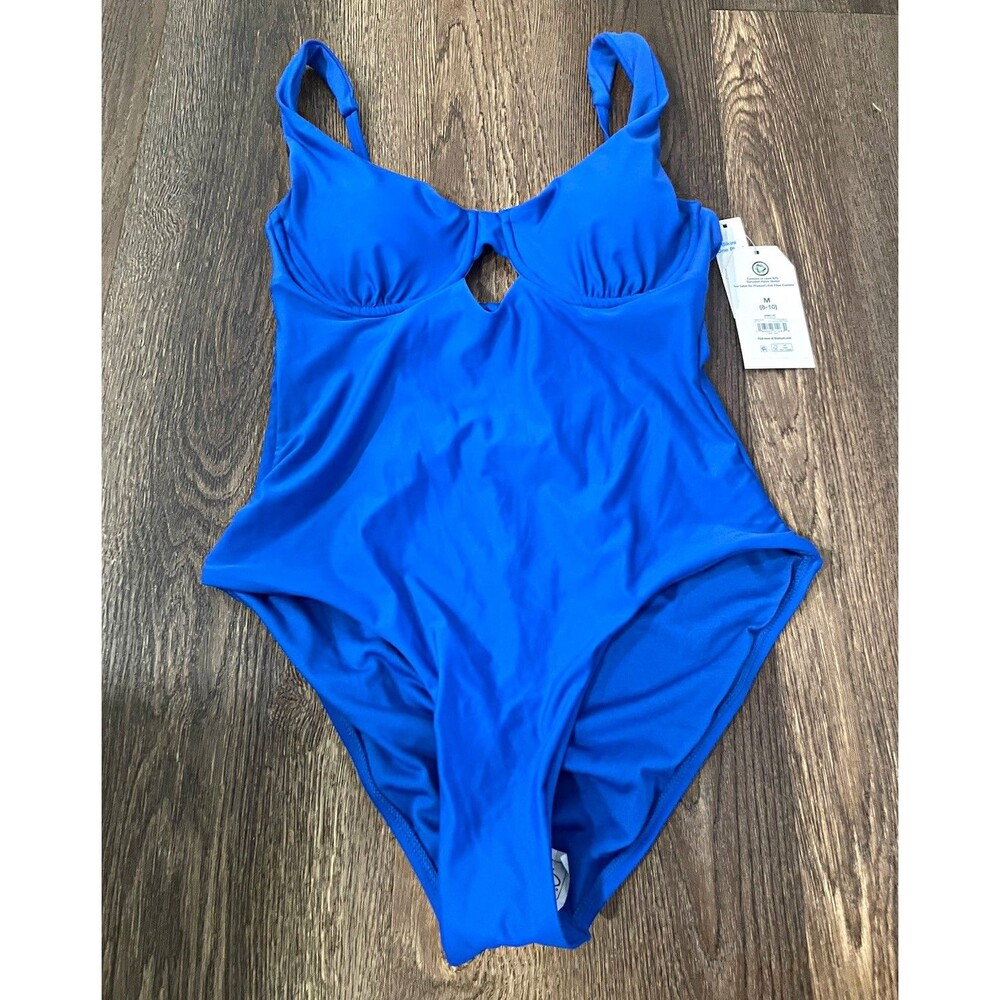 Time and Tru Women’s Blue Solid One-Piece Swimsuit XS Adjustable Strap Bow